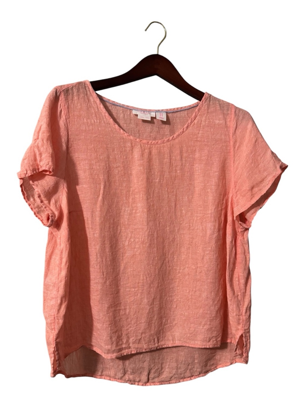 Isaac Mizrahi New York 100% Linen Top Pink Coral High Low 1X